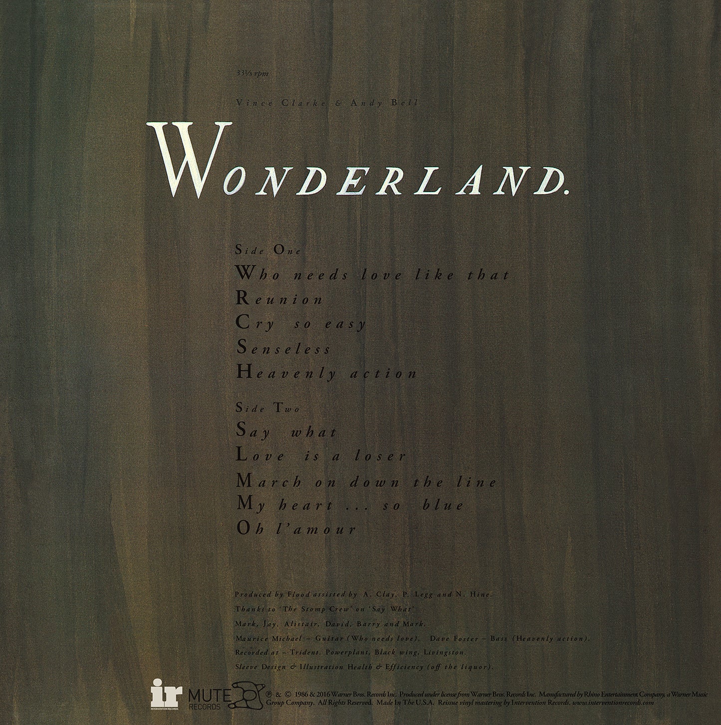 Erasure "Wonderland" 180G LP (OUT OF PRINT)