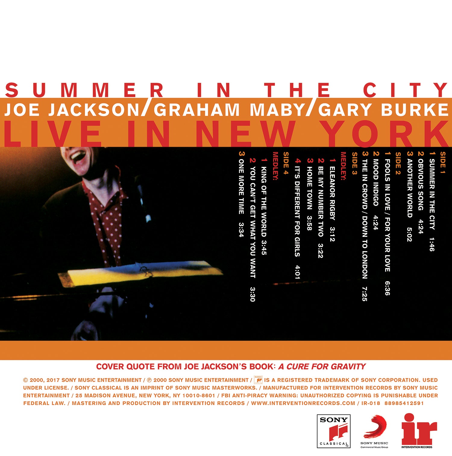 欧2LP Joe Jackson / Graham Maby / Ga Summer In The City - Live In New York MOVLP3033 Music On Vinyl, Sony /00660 Joe Jackson / Graham Maby / Gary Burke – Summer In The City